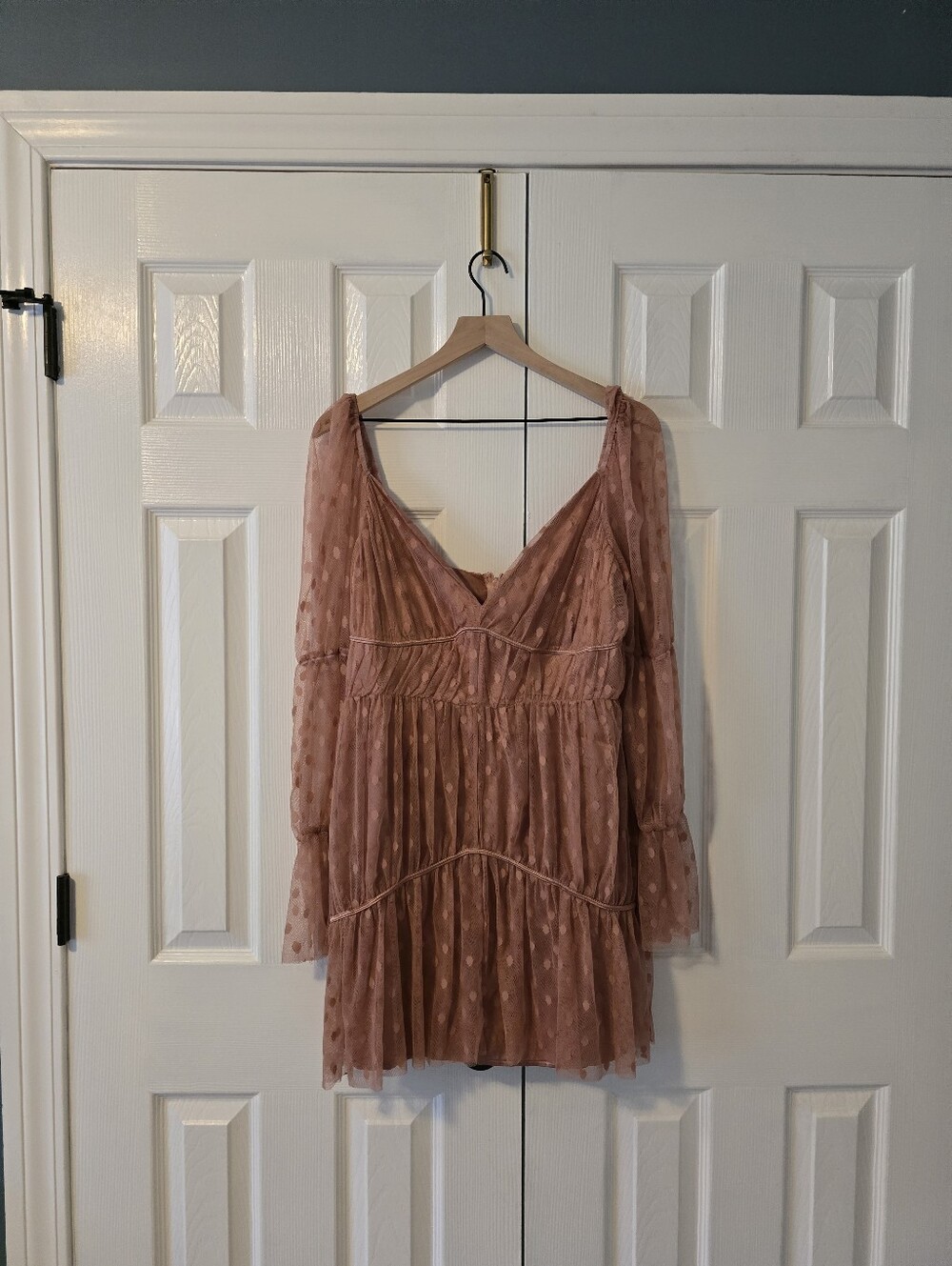 ASOS Dusty Rose Polka Dot Long Sleeve Dress